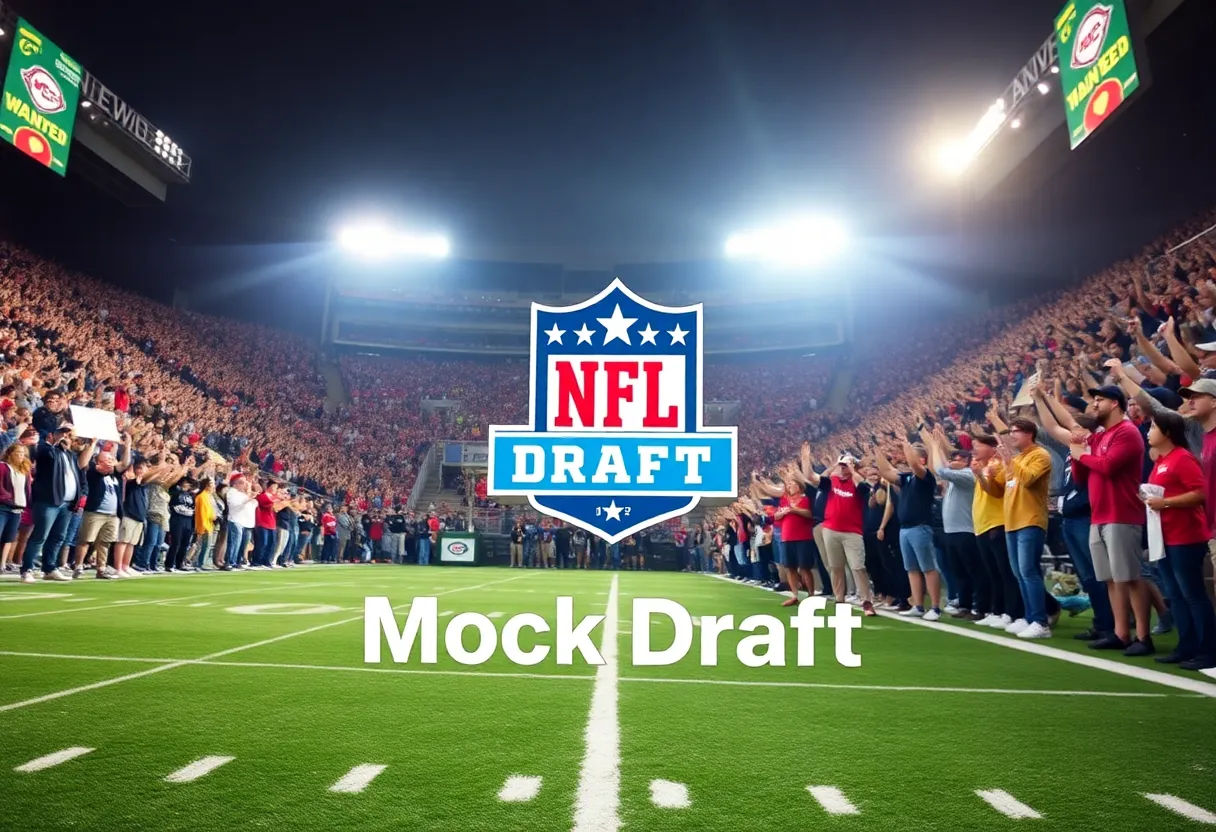 Excited fans at a football game during the NFL mock draft period