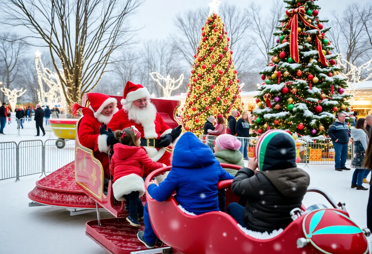 Santa Claus greeting children at Celebration Crossing event