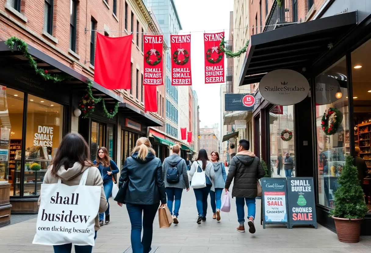 Shoppers enjoying Small Business Saturday in a local Indianapolis neighborhood
