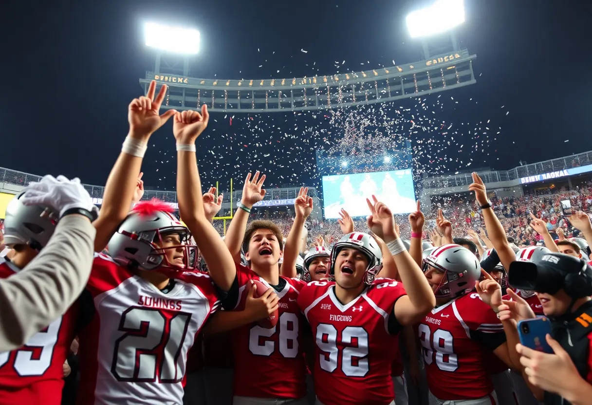 Celebration of South Putnam Eagles football team after winning the state championship.