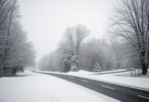 A winter scene in Indiana with heavy snowfall