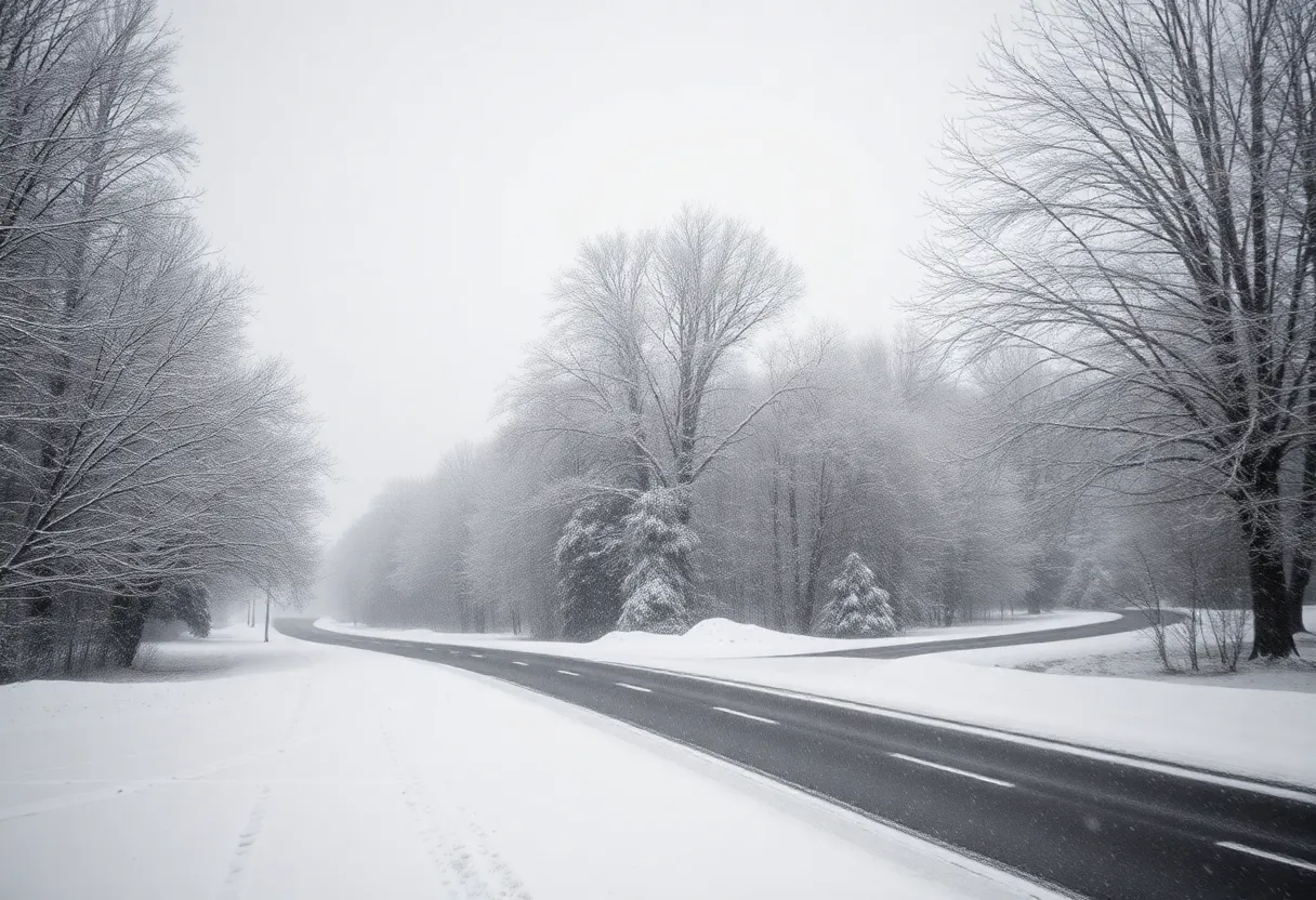 A winter scene in Indiana with heavy snowfall