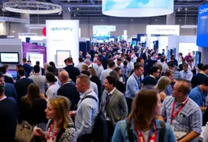 Professionals engaging at Academy 2024 Indianapolis optometry conference.