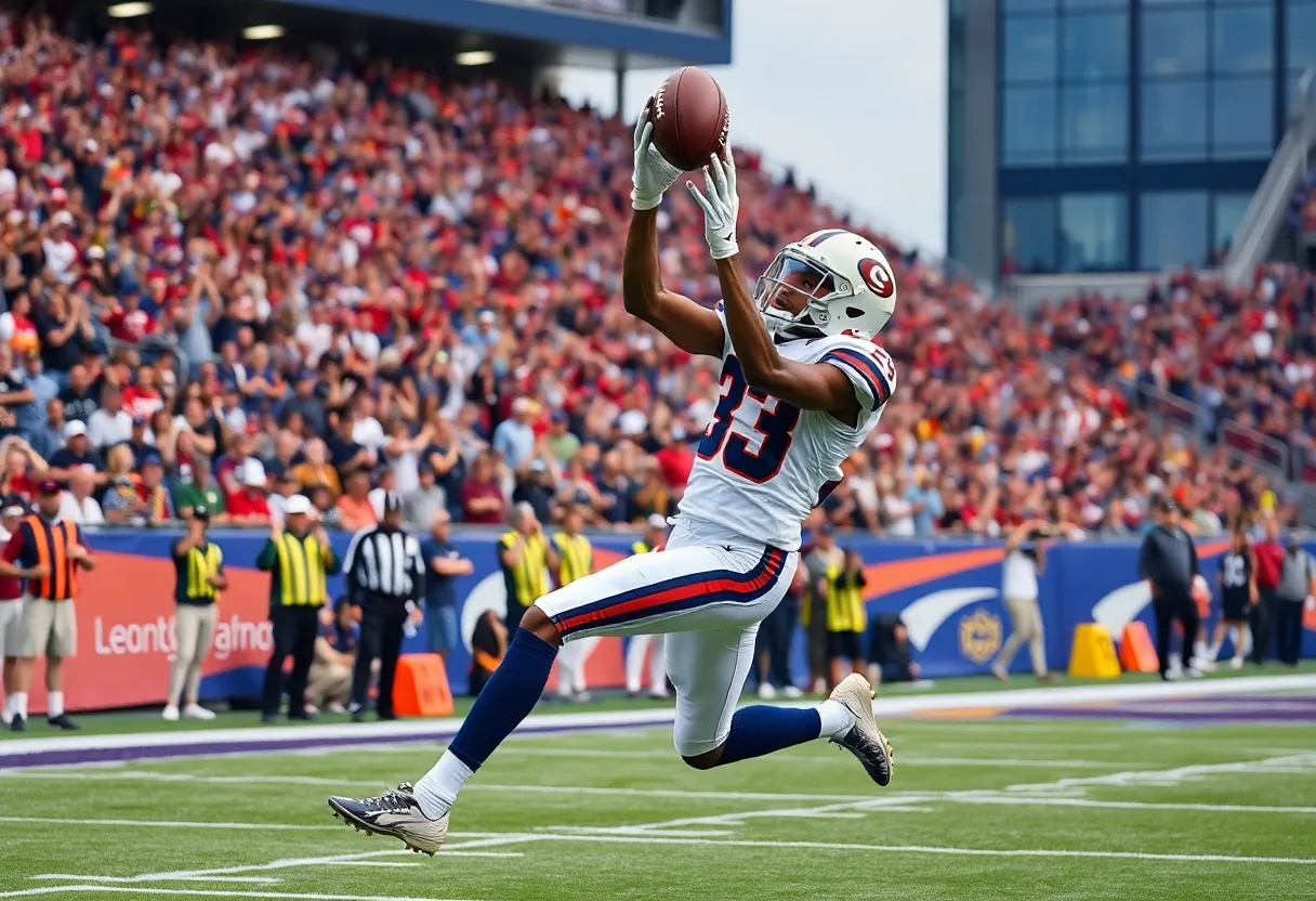 Wide receiver catching a football during a game