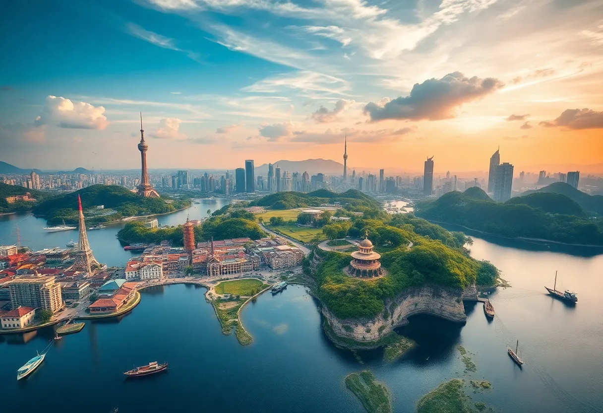 Vibrant Asia-Pacific landscape with cities and nature