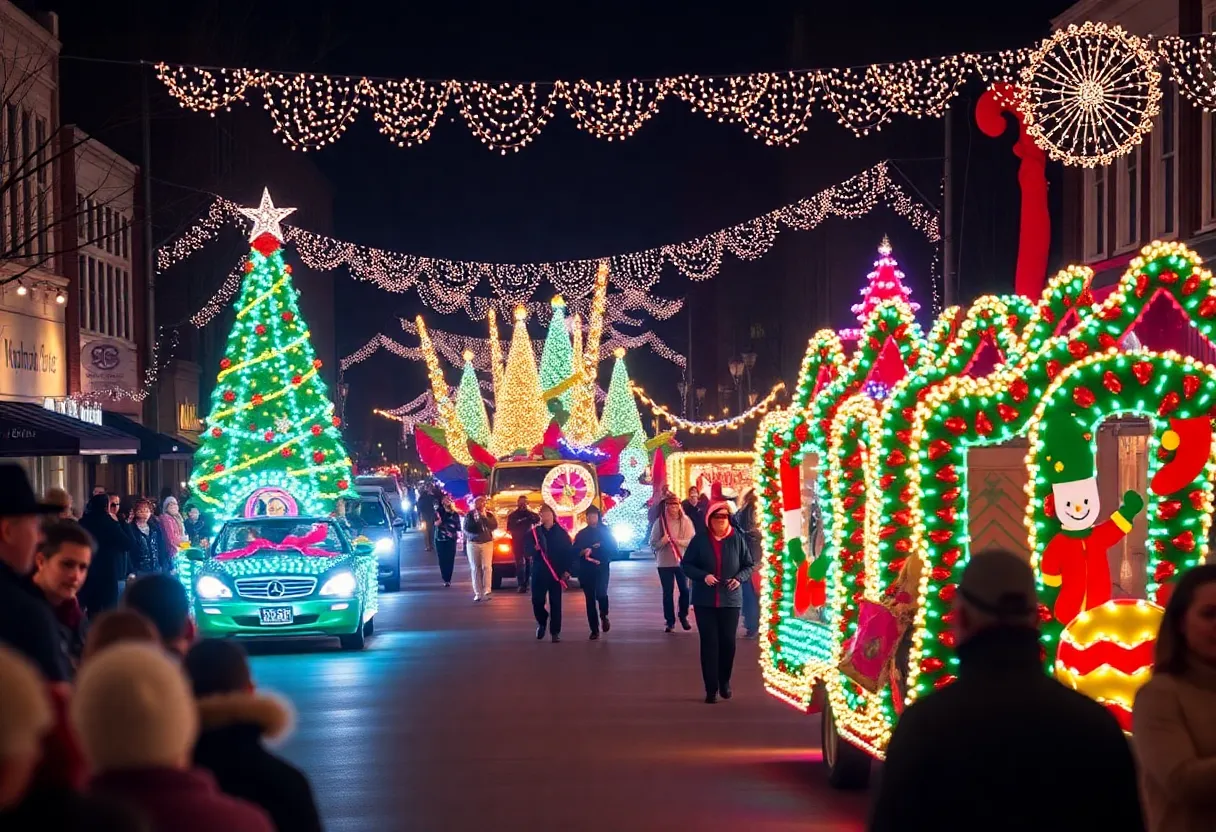 A float illuminated with Christmas lights during the Beech Grove parade