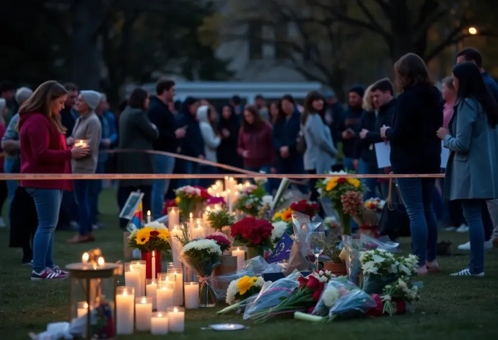 Community members gather at a vigil for victims of the Brown University shooting.