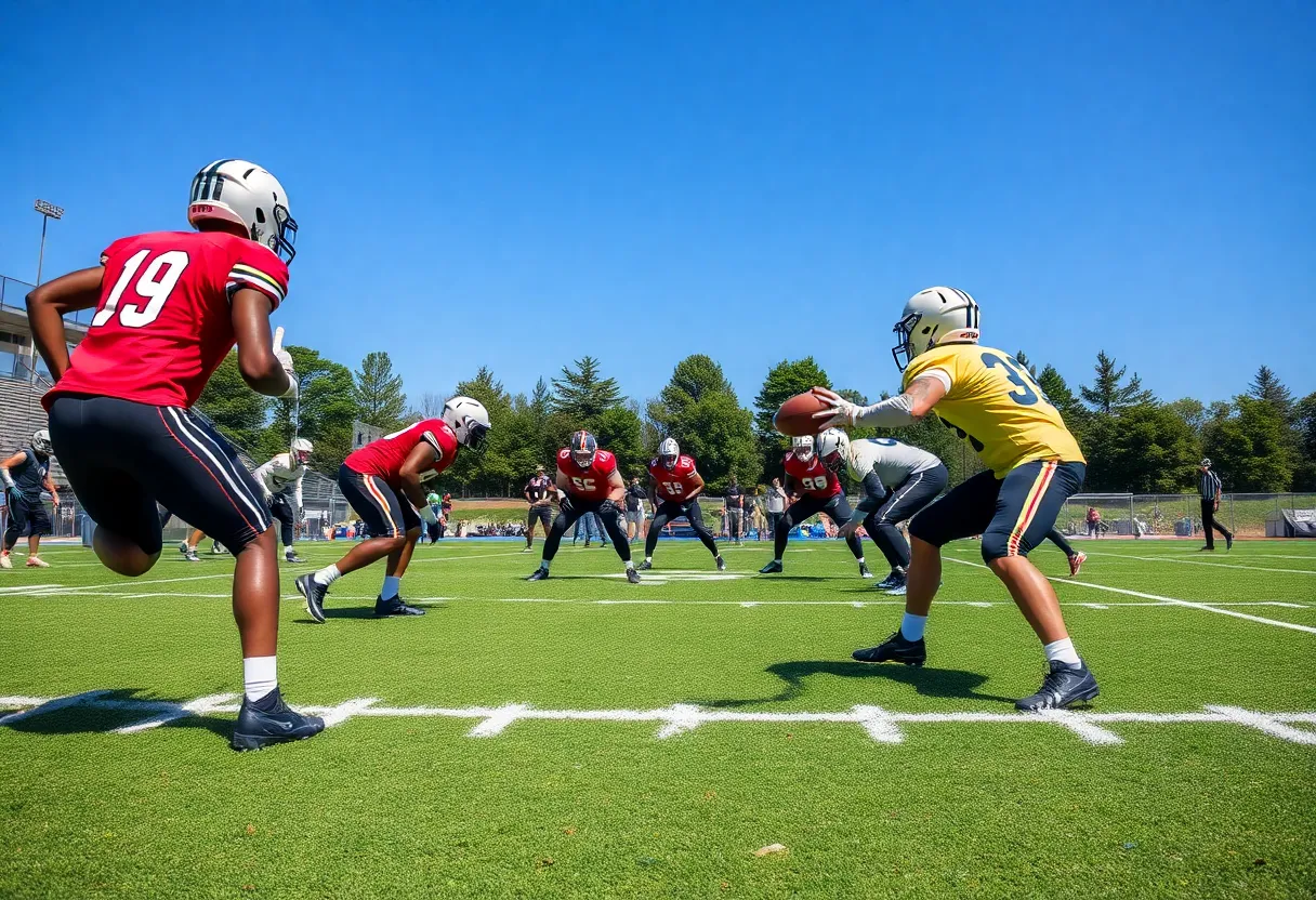 Buccaneers players practicing on the field