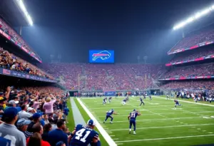 Buffalo Bills players celebrating a victory during a game.