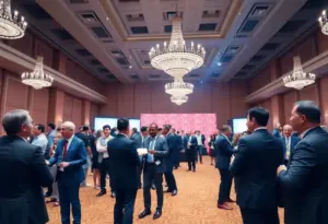 Ceremony honoring business leaders in a grand ballroom