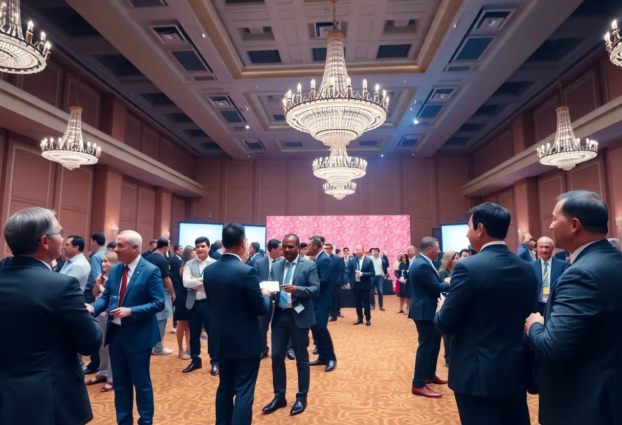 Ceremony honoring business leaders in a grand ballroom
