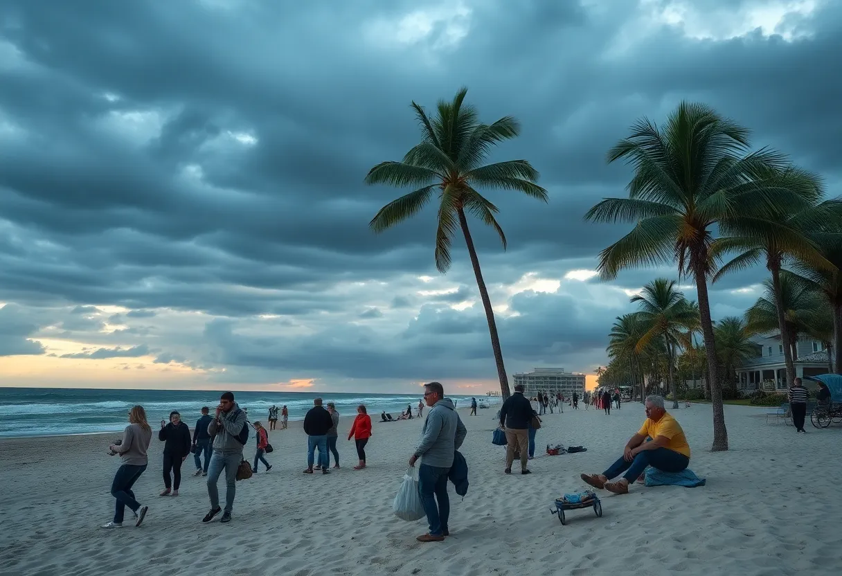 Beachgoers enjoying Cape Coral in cold weather