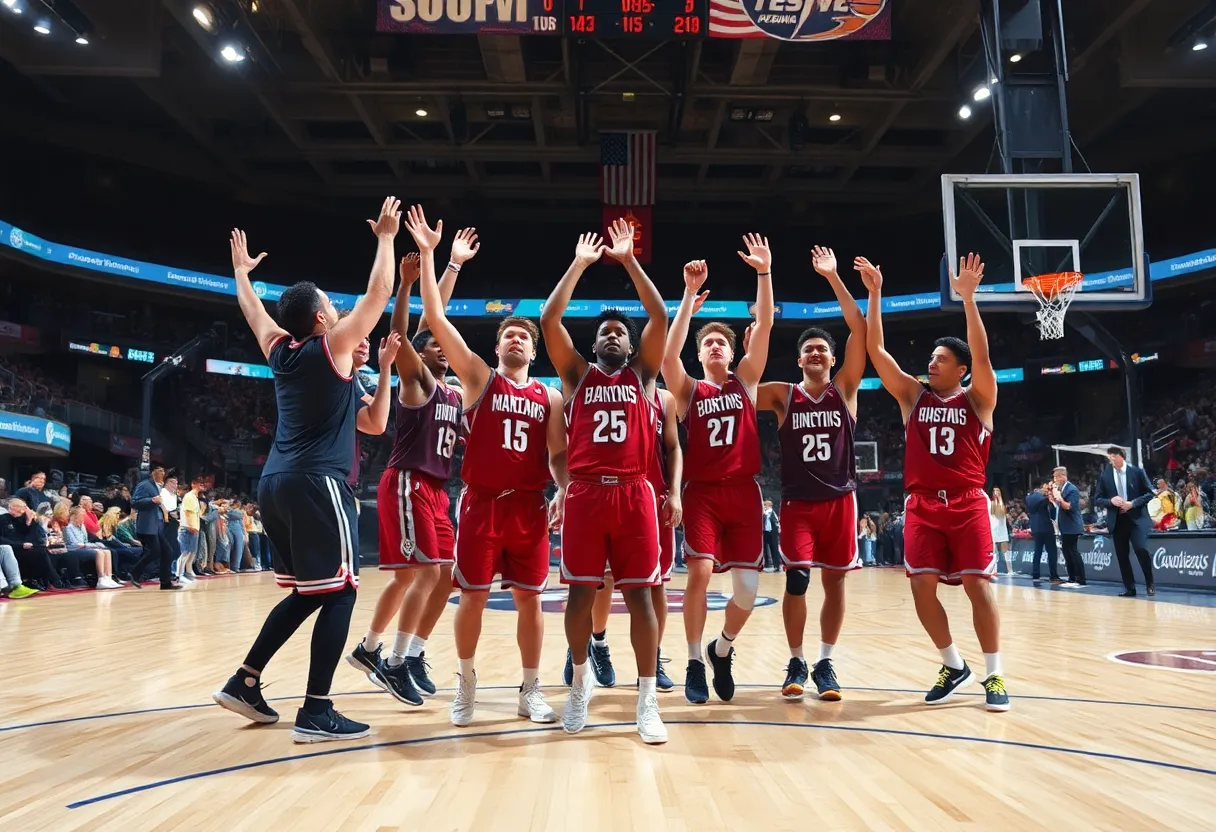 Cavaliers players celebrating a win against the Pacers