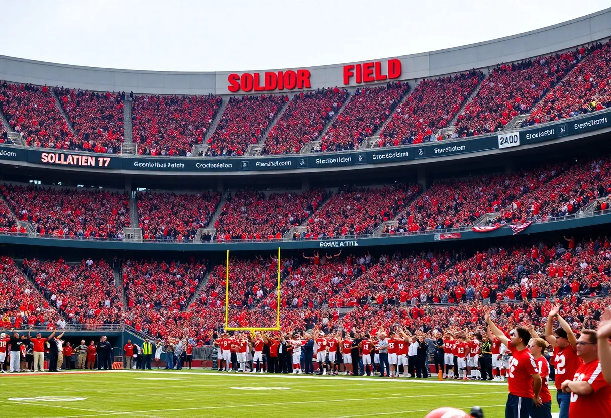 Chicago Bears fans celebrating an overtime victory at Soldier Field