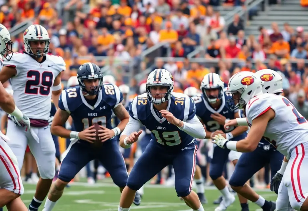 College football quarterbacks showcasing teamwork on the field.