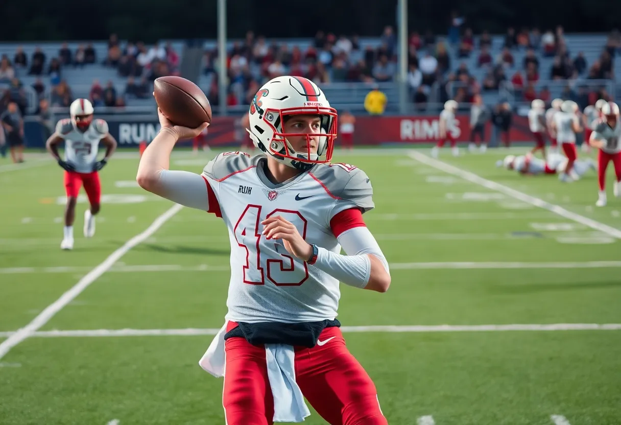 A quarterback in action during a college football game