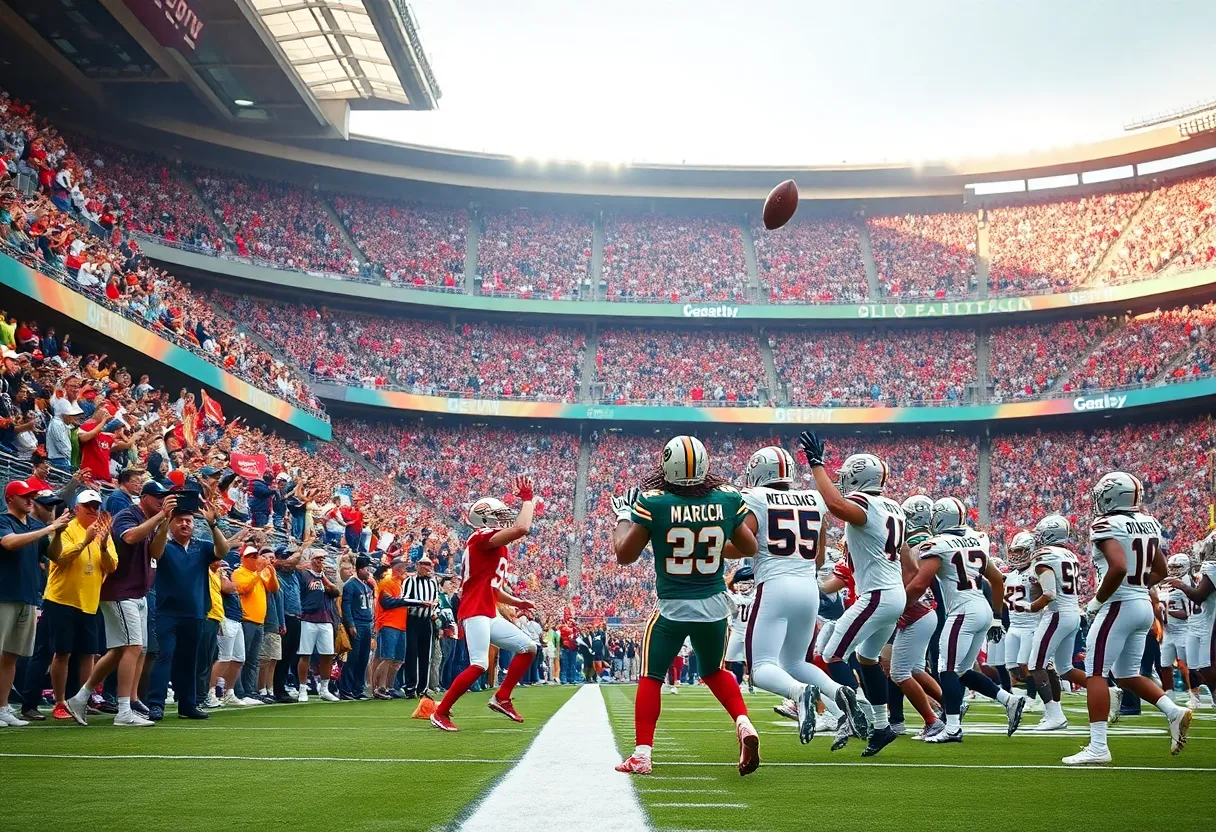 Indianapolis Colts players celebrating in a packed stadium