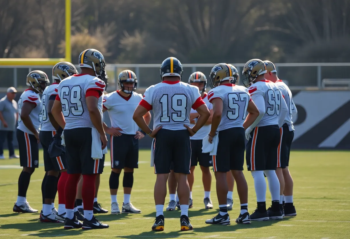 Indianapolis Colts practice session with players in a huddle.
