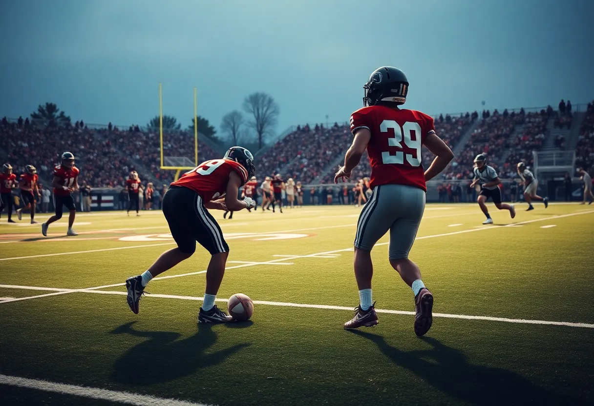Players on the field demonstrating teamwork in a football game