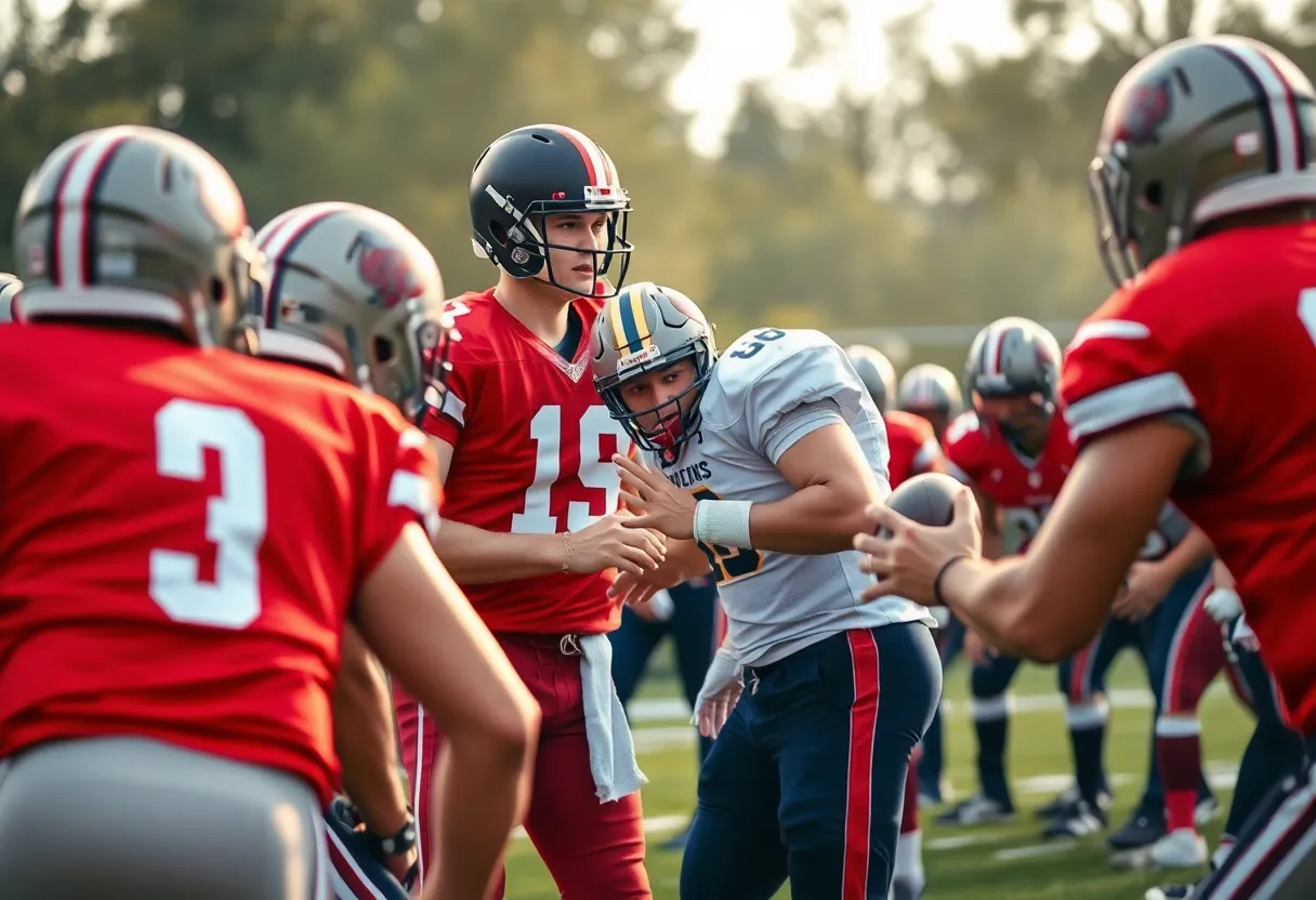Quarterback huddle during a game