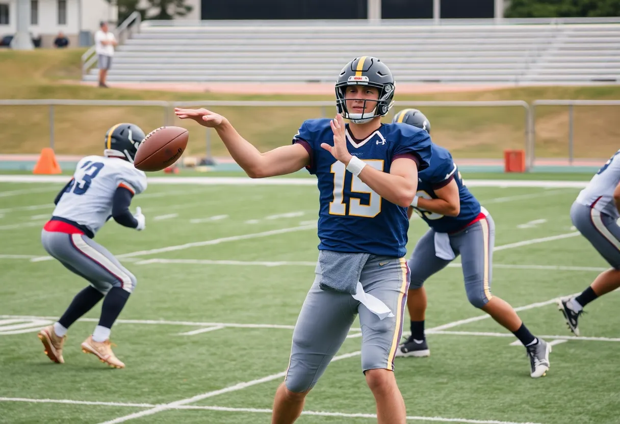 Quarterback practice session on a football field