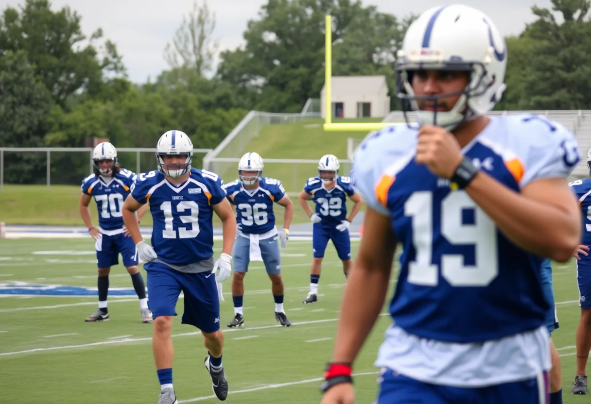 Indianapolis Colts players practicing on the field