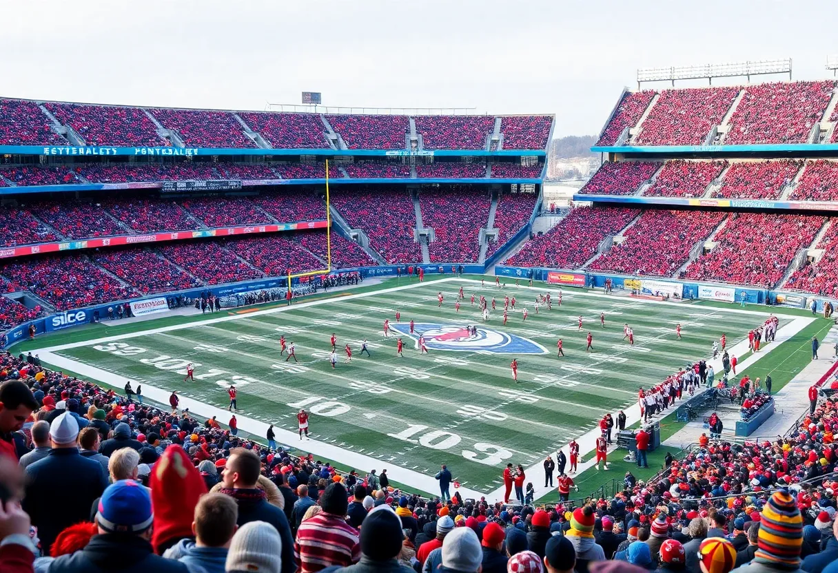 Colts and Seahawks players warm up on the field in a packed stadium