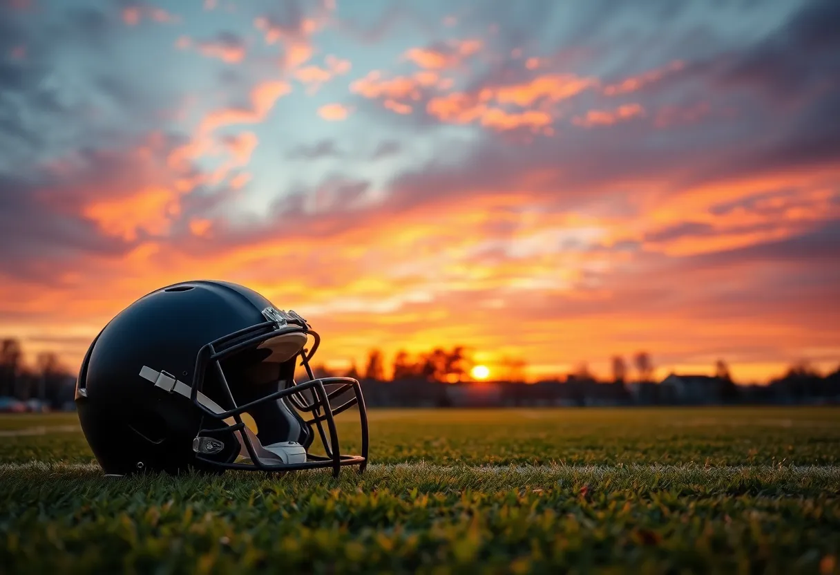 Football field with helmet and ball representing Colts signing Rivers