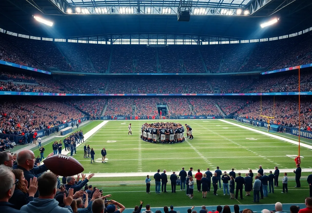 Colts players in a huddle on the field