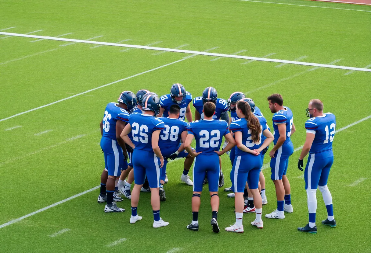 Indianapolis Colts players huddling on the field