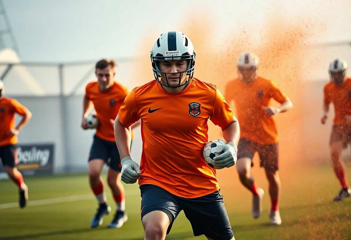 Abstract image of a football player in training.