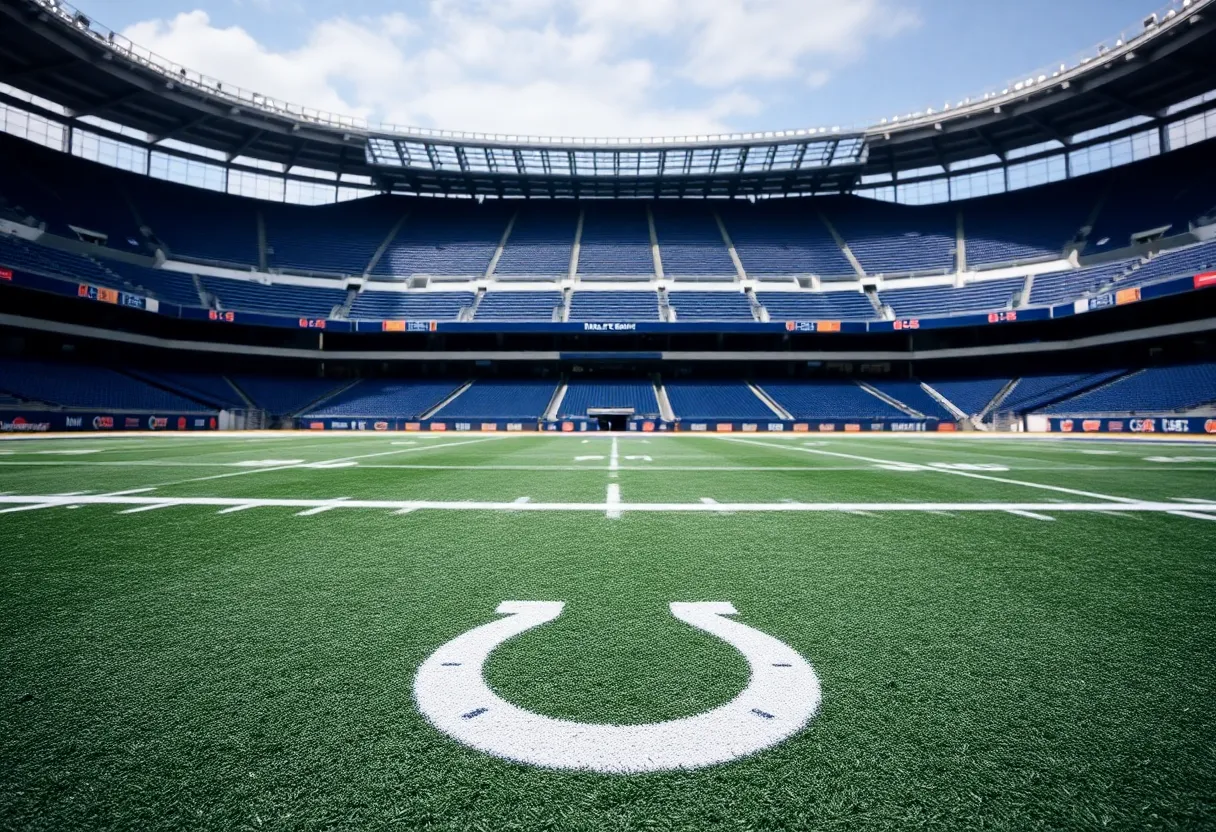 Empty football field with Colts logo