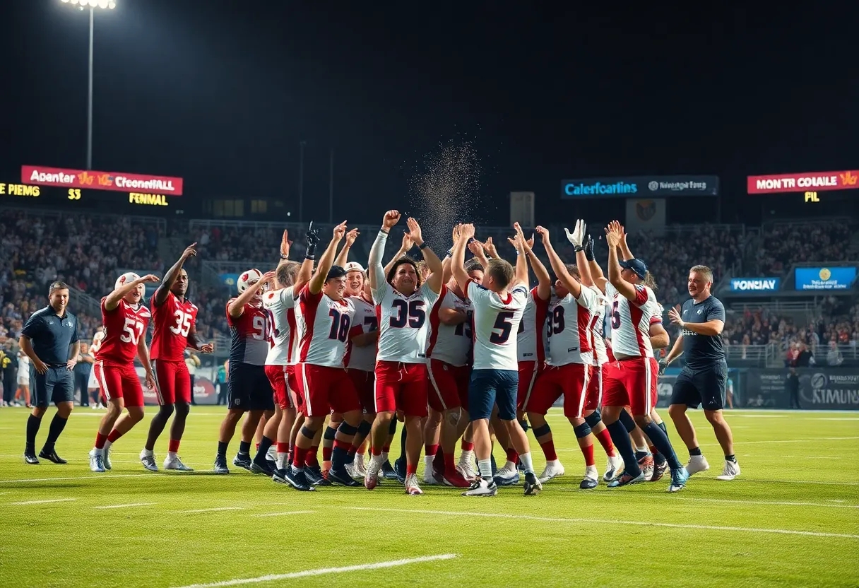 Players of the Commanders celebrating after their victory over the Giants.