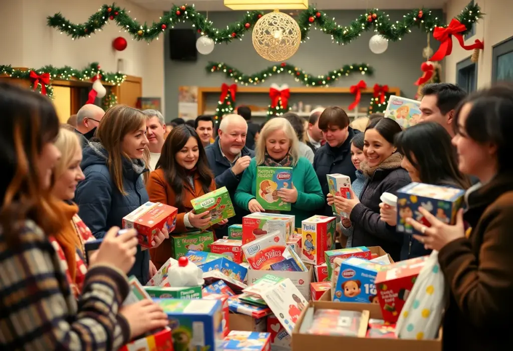 People participating in a holiday charity fundraiser event