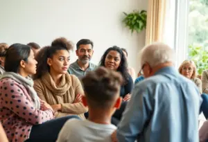 Residents engaged in a community discussion about child safety.