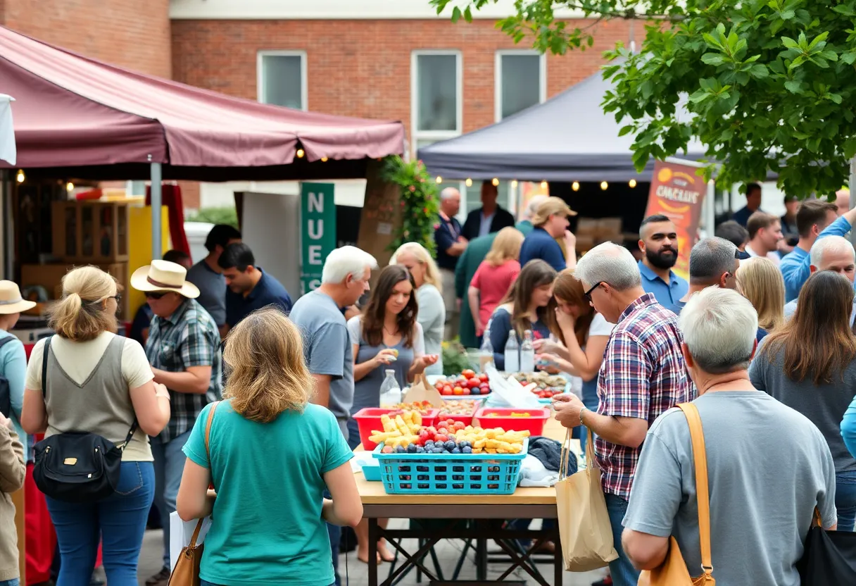 Community gathering in Bedford Indiana featuring music and local crafts