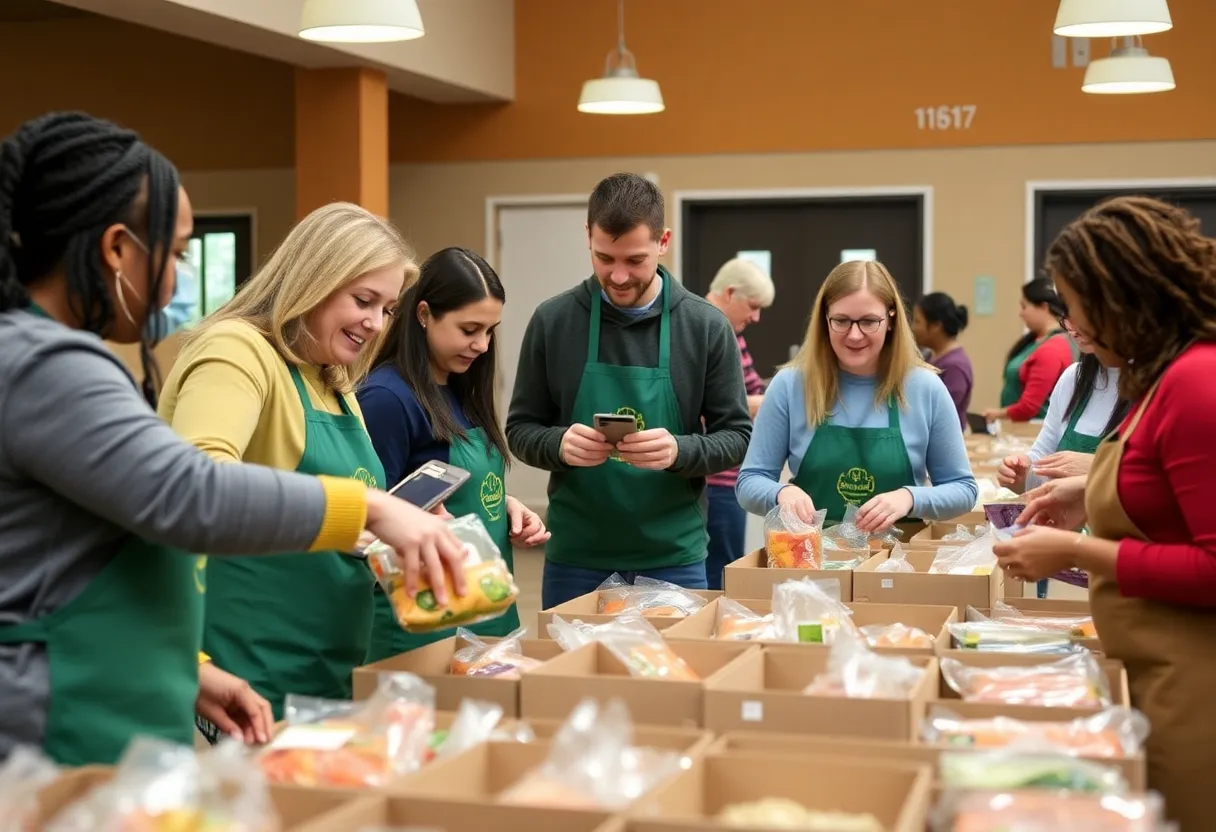 Volunteers packing meals at a community event