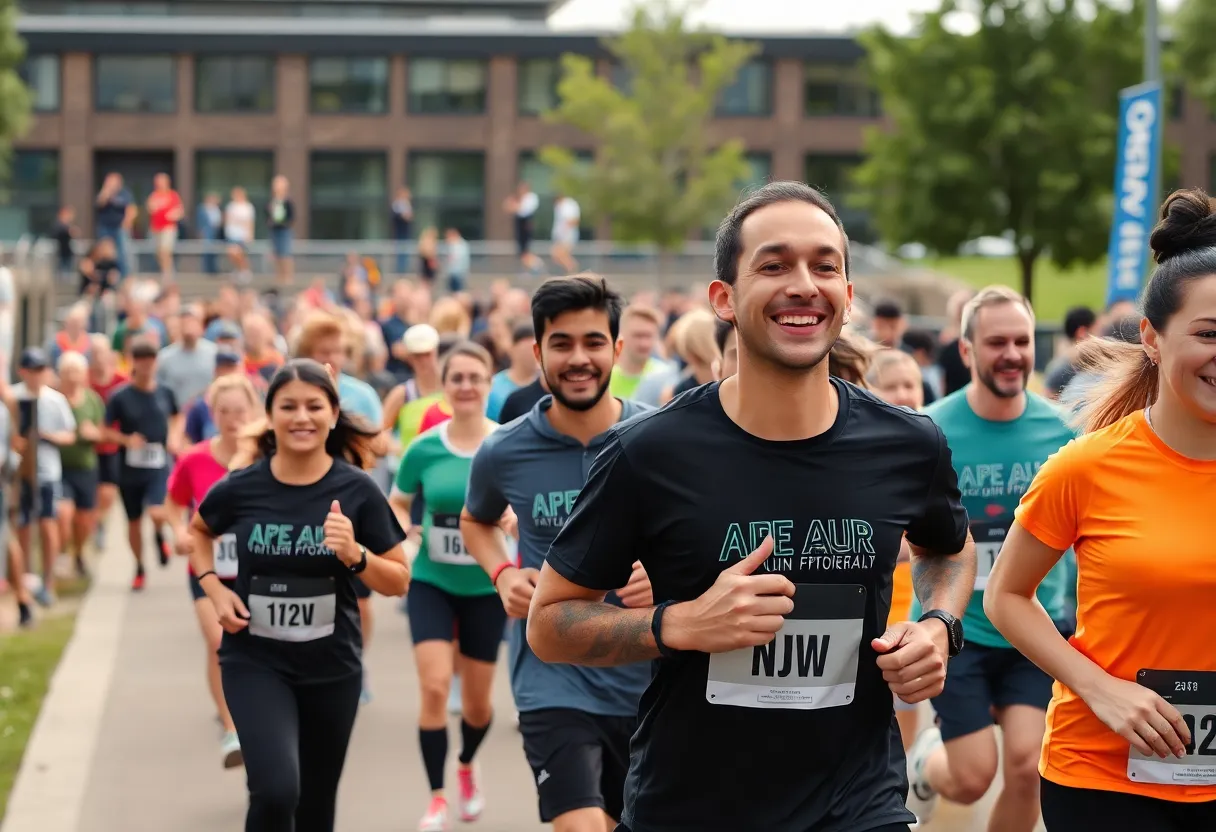 Participants running together at The Yard in Fishers, Indiana