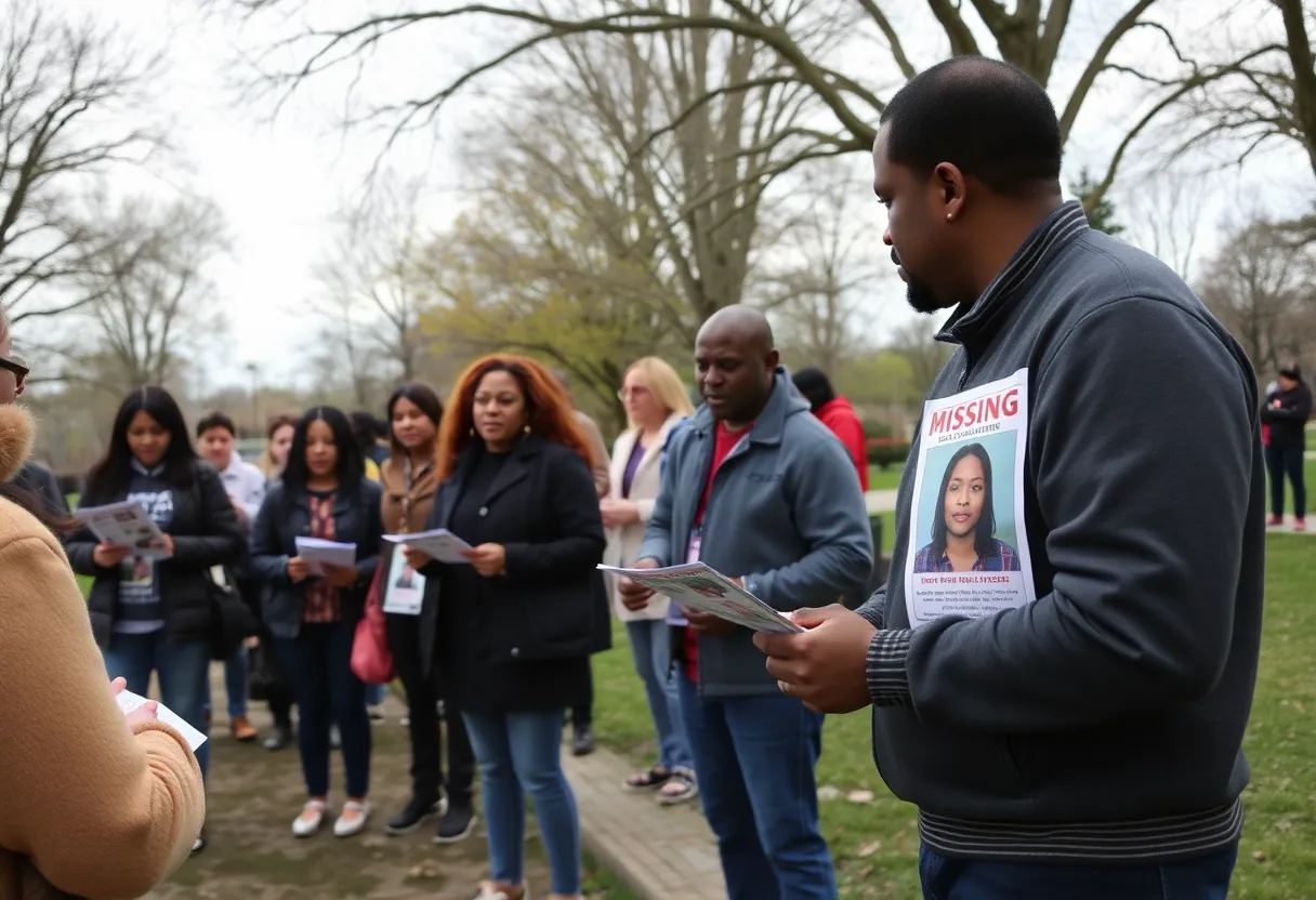 Community members discussing the search for a missing woman in Indianapolis