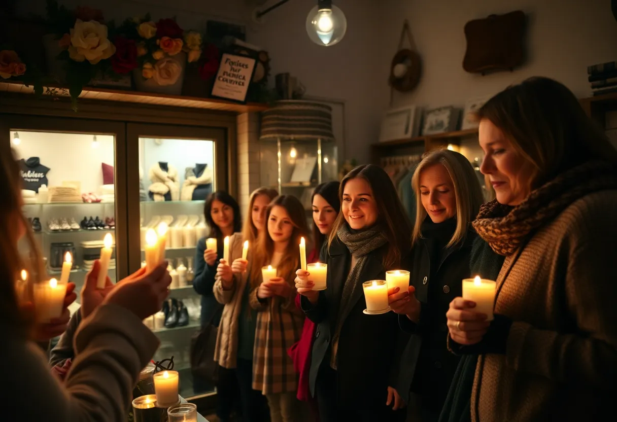 Community members gather at a boutique in Irvington to honor a shooting victim