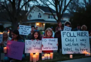 Vigil candles and supportive signs for child welfare in Indianapolis