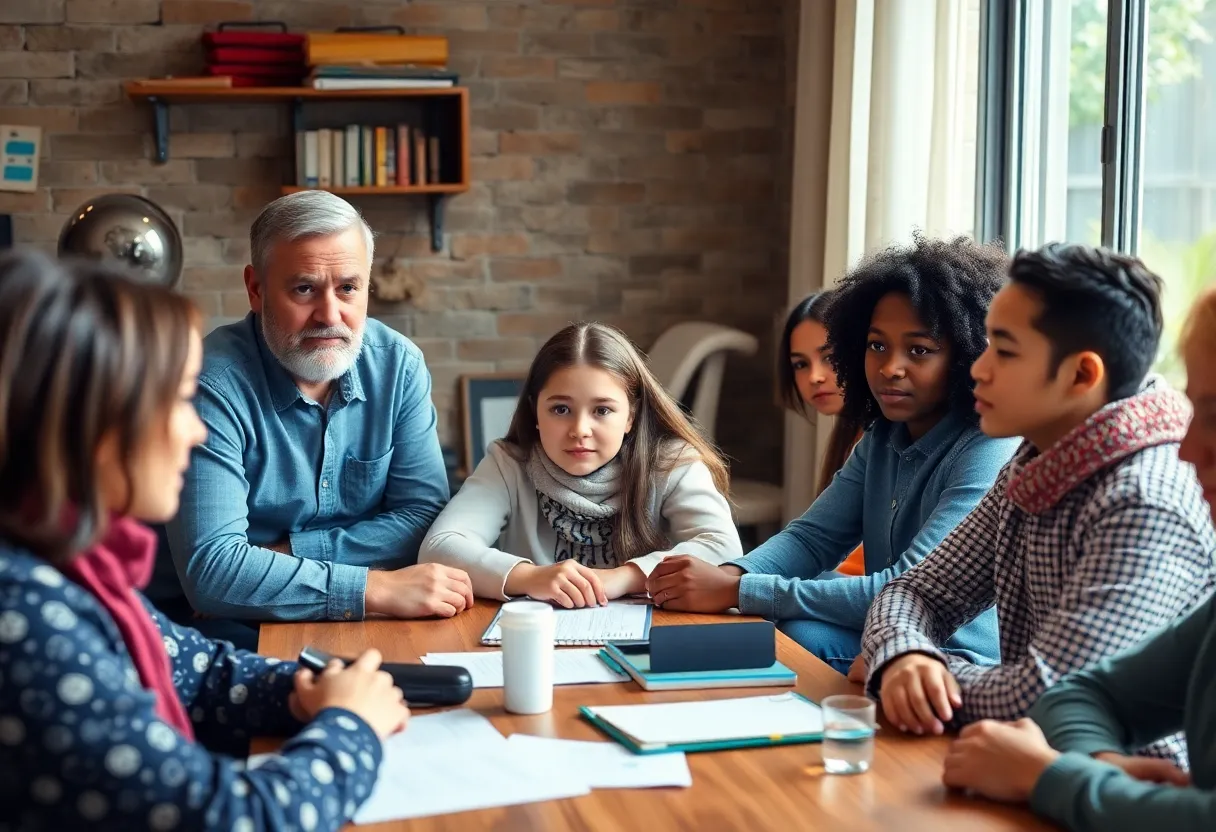 Community members gathering to discuss youth safety amid recent child seduction charges.