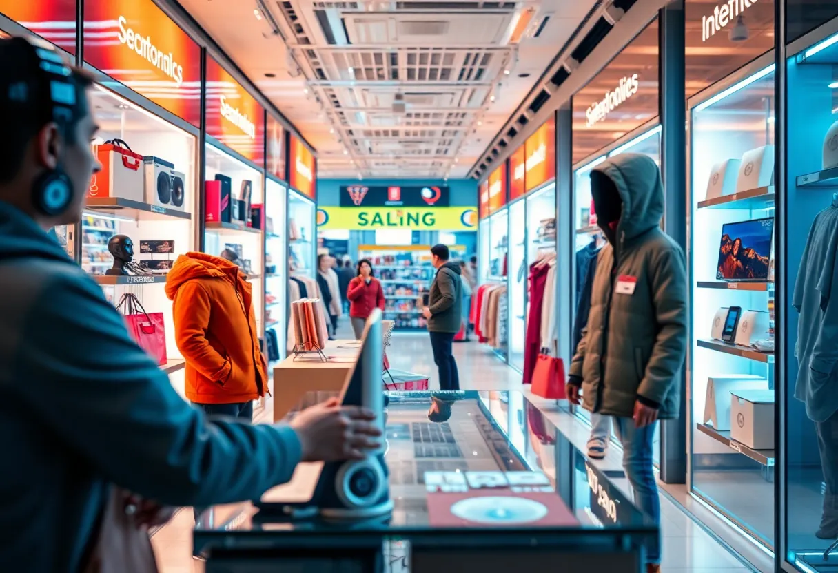 Illustration of online shopping during Cyber Monday with AI elements