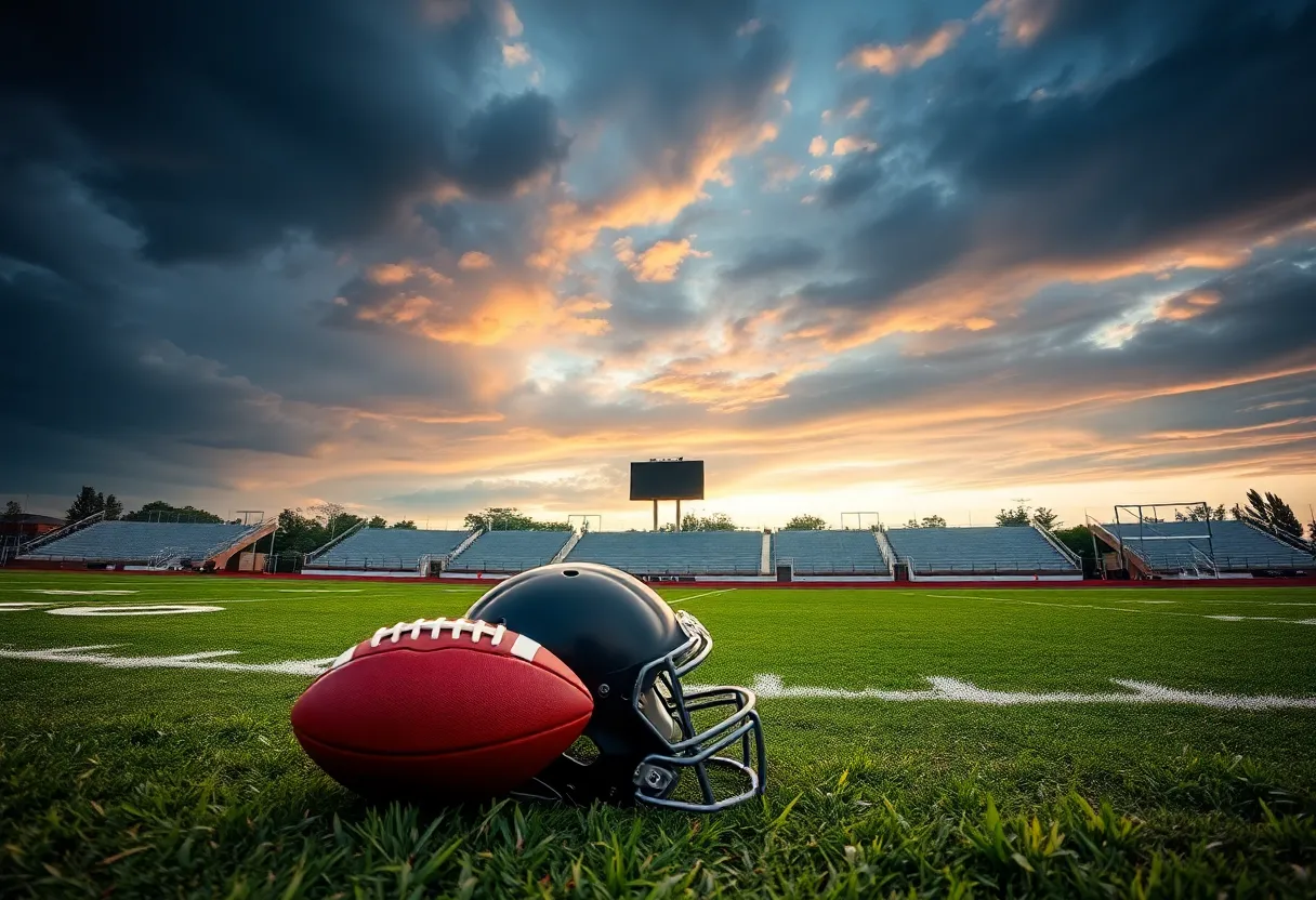 Football field empty bench after injury