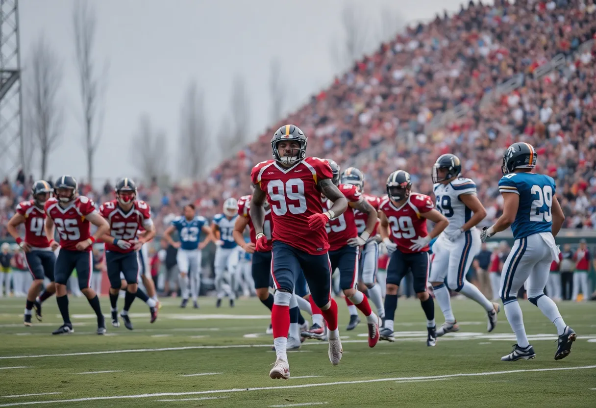 Football game action showing player dynamics and excitement