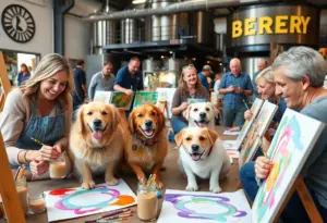 Dogs painting in a fun fundraising event
