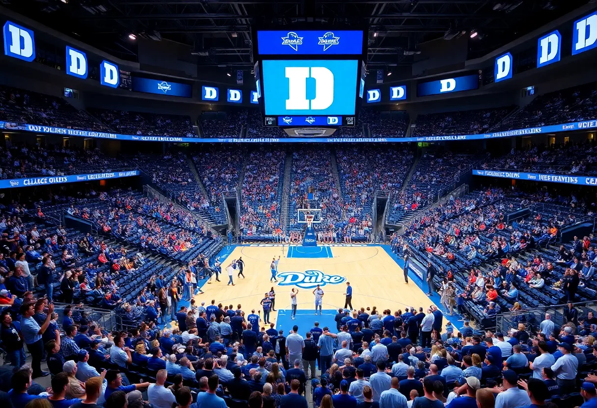 Crowd cheering for Duke Basketball during a game