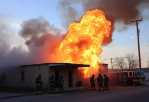 Firefighters extinguishing flames at a vacant building in Indianapolis.