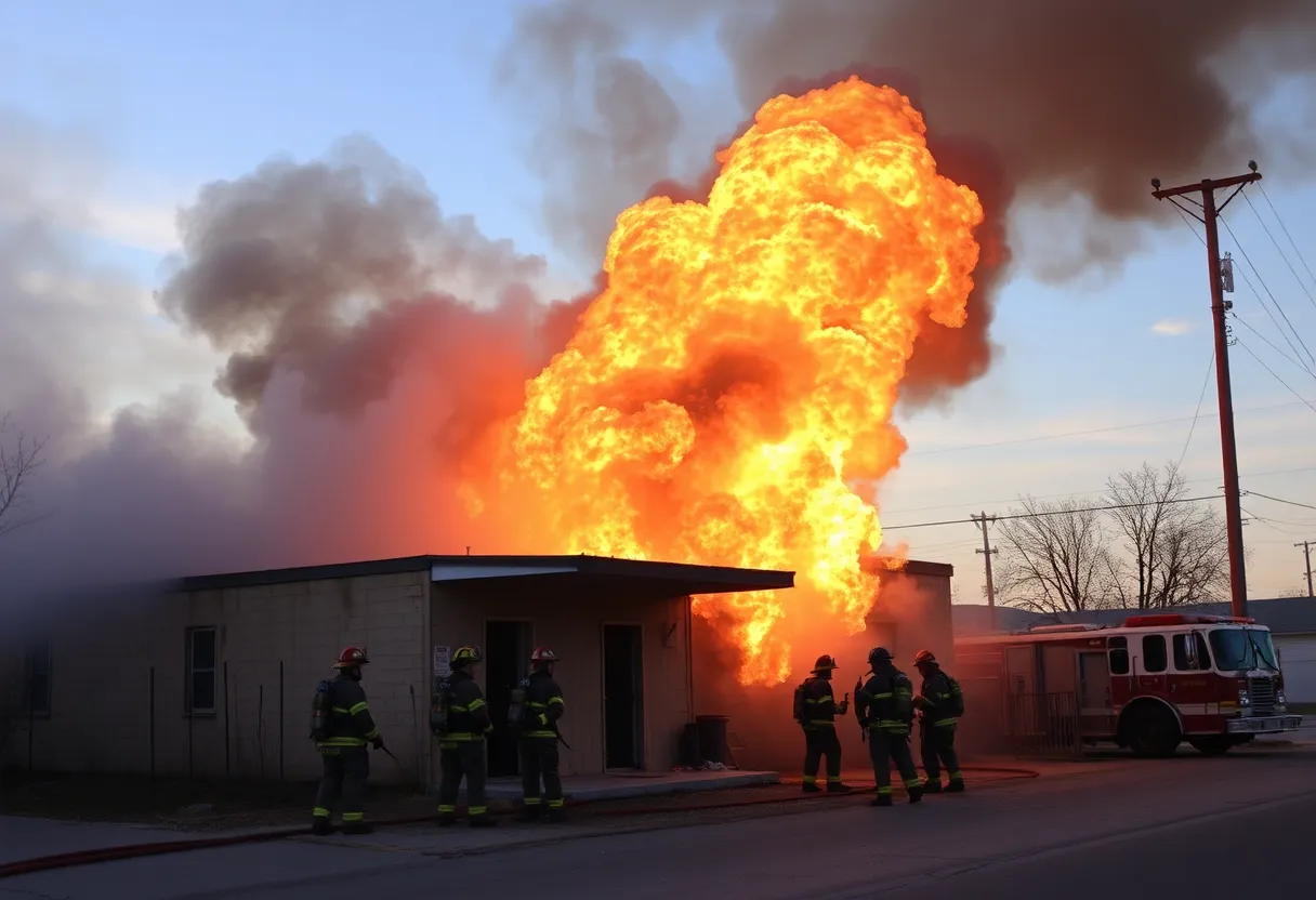 Firefighters extinguishing flames at a vacant building in Indianapolis.