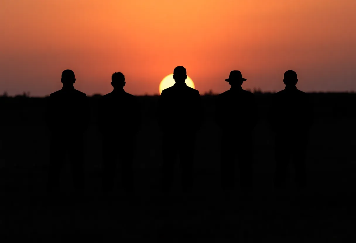 Silhouetted figures representing a firing squad in Indiana